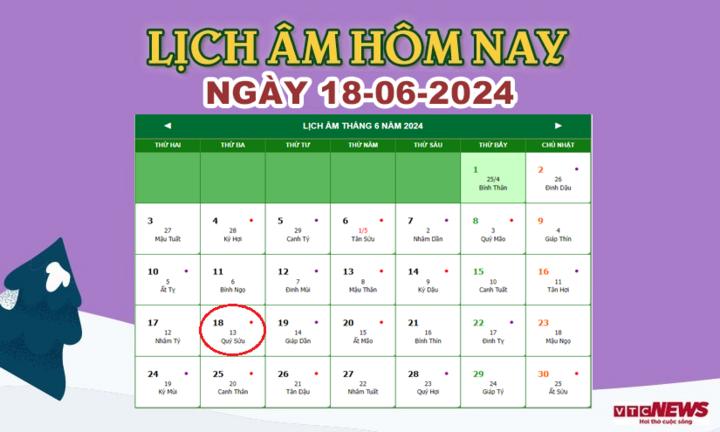 Xem lịch âm hôm nay ngày 18/6/2024.