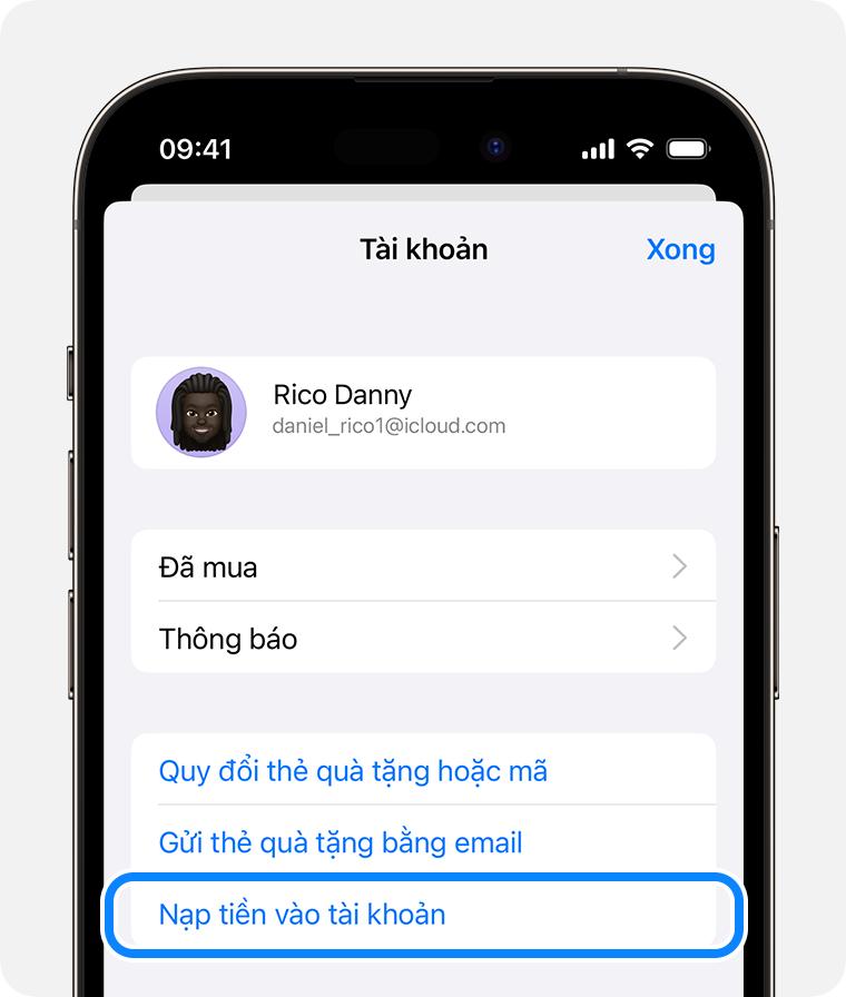 Nạp tiền vào số dư Tài khoản Apple