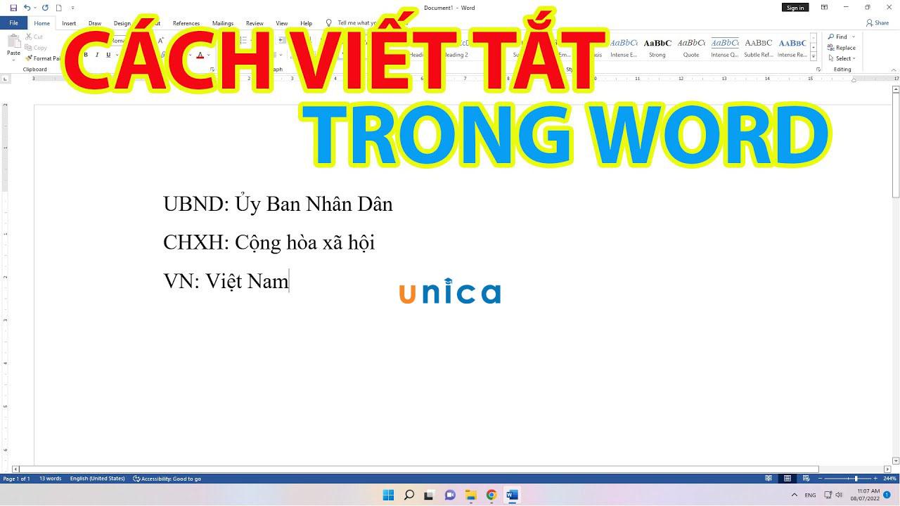 Cách gõ tắt trong word