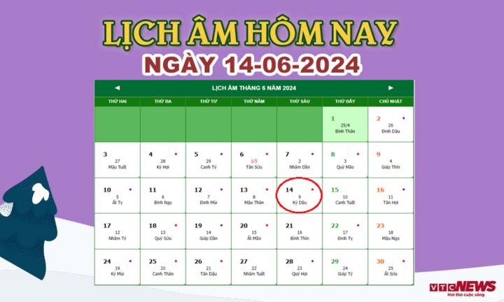 Lịch âm 14/6 - Âm lịch hôm nay 14/6 chính xác nhất - lịch vạn niên 14/6/2024