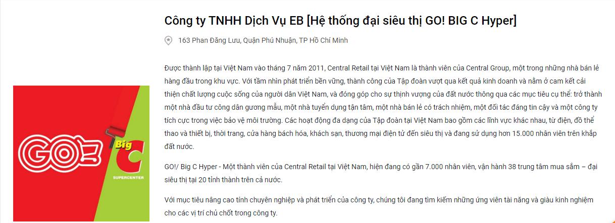 Ứng tuyển việc làm Big C tuyển dụng