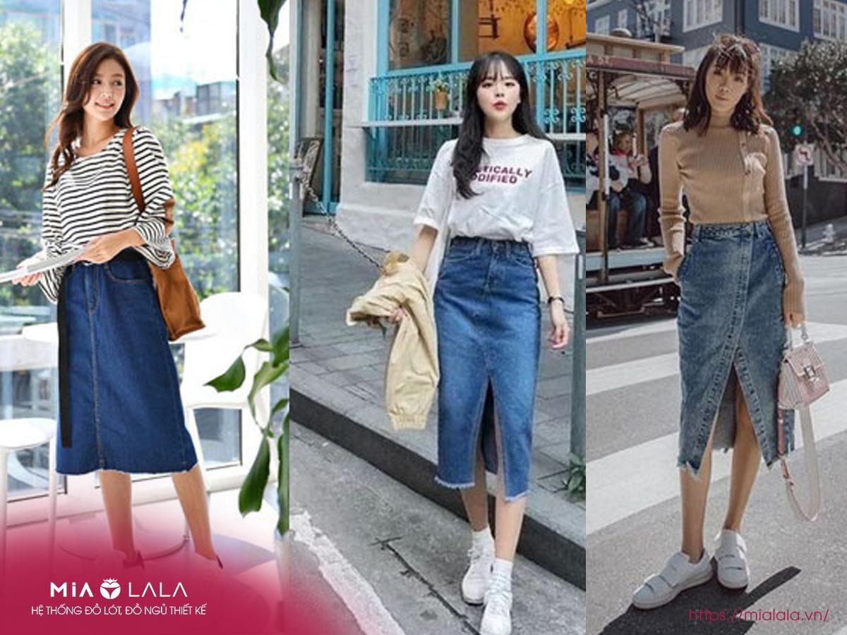 7 ý tưởng phối đồ với chân váy jean dài trendy cho cô nàng hiện đại