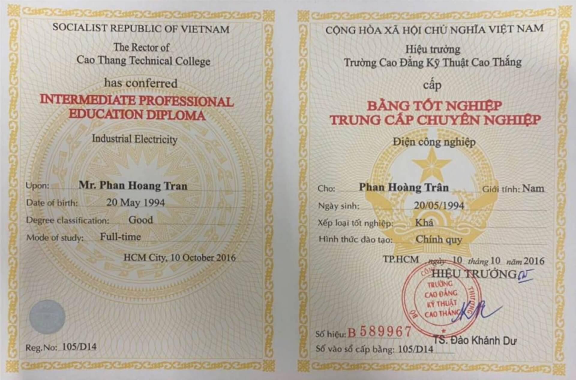 Cần mua bằng trung cấp cơ khí