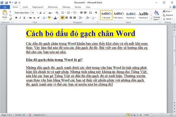 Mẹo đơn giản giúp loại bỏ gạch chân xanh đỏ trong Word
