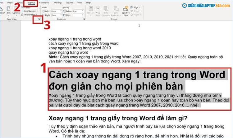 Hướng dẫn xoay ngang 1 trang giấy trong Word