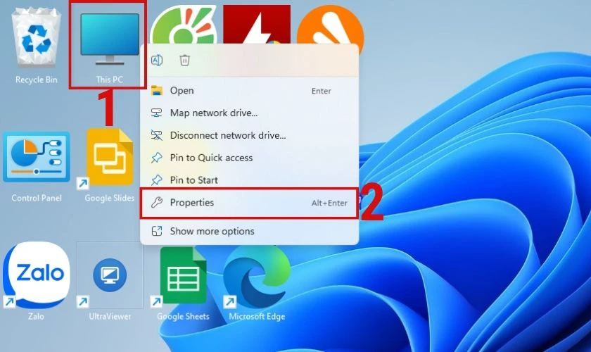 Nhấn chuột phải tại mục This PC và chọn Properties