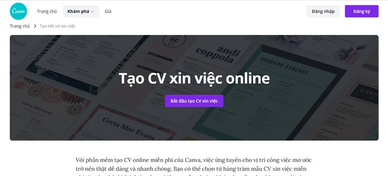 Canva: Tạo CV bằng Tiếng Anh miễn phí