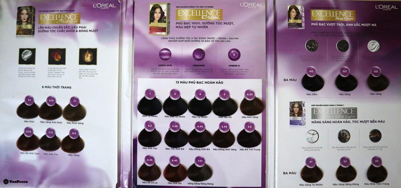 Bảng màu đầy đủ thuốc nhuộm tóc Loreal Excellence