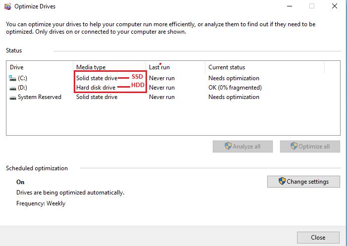 Dùng Defragment and Optimize Drvier xem ổ cứng là SSD hay HDD 2