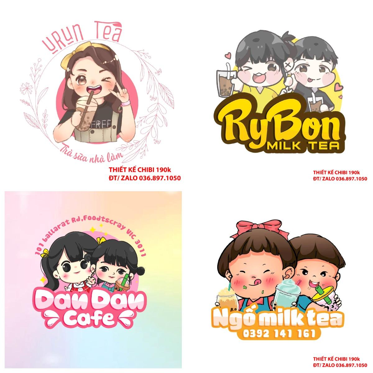 Thiết kế logo vẽ CHIBI trà sữa, chipi ăn vặt 190k cute hoạt hình người