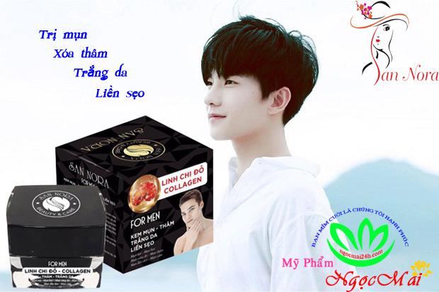 SAN NORA - Kem trị Mụn, Xóa thâm, Trắng da, Liền sẹo dưỡng chất Linh Chi Đỏ và Collagen FOR MEN (20g)