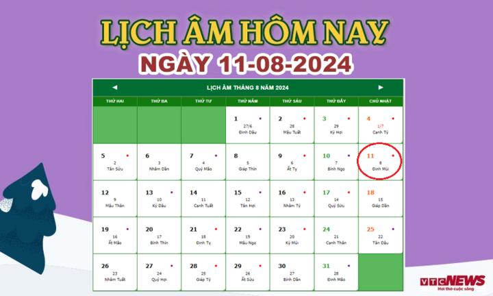 Xem lịch âm hôm nay ngày 11/8/2024