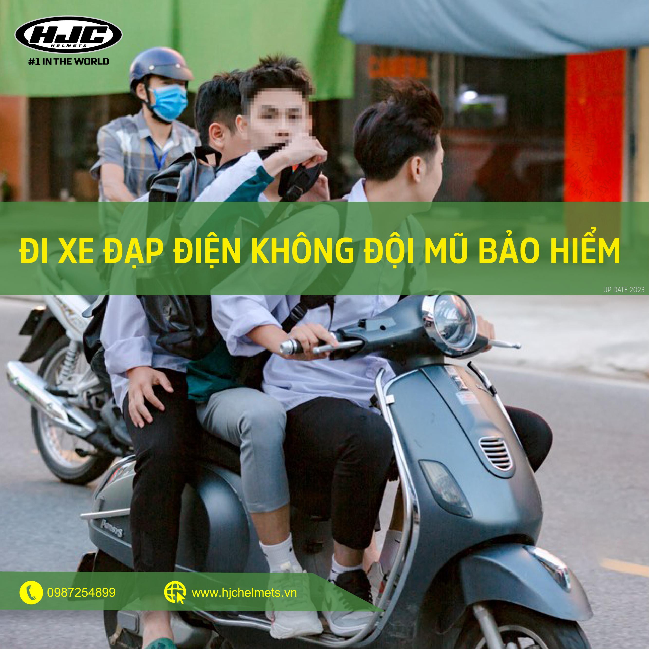 Đi xe đạp điện không đội mũ bảo hiểm