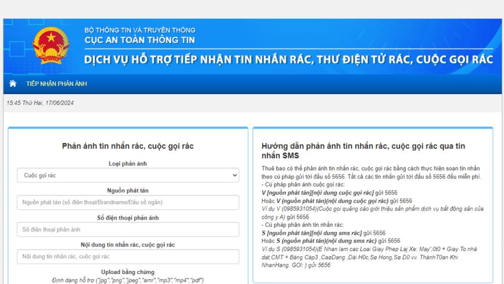 Cách báo cáo cuộc gọi rác bằng website