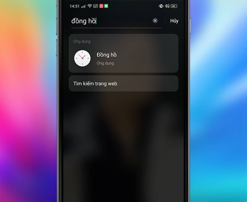 nhấn “Đồng hồ” ở thanh tìm kiếm