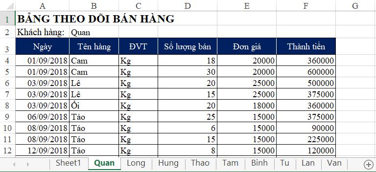 Tạo MENU liên kết tới các sheet bằng hàm Hyperlink