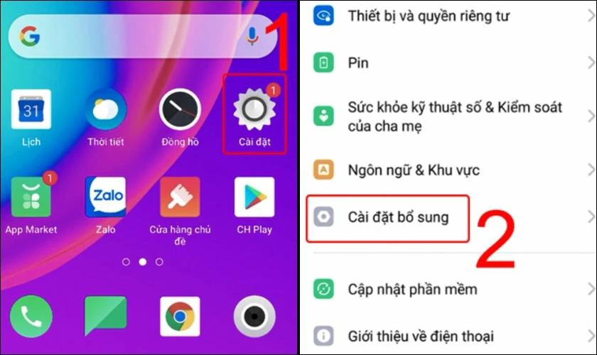 Hướng dẫn cách reset OPPO trong phần Cài đặt 