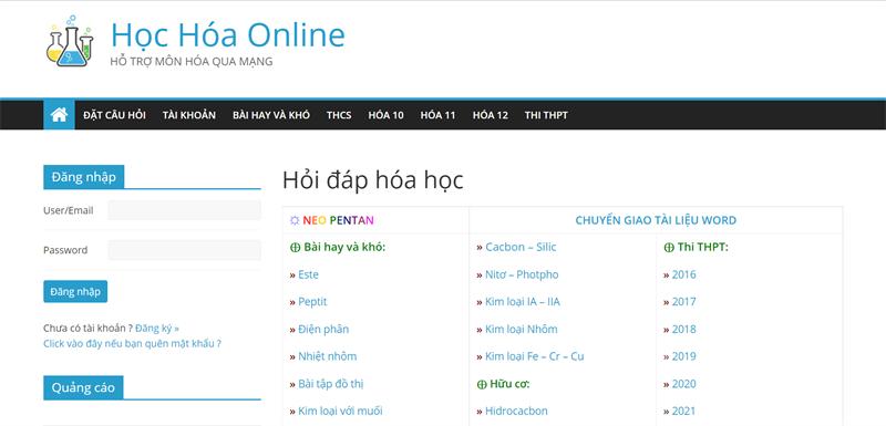 hoctap.dvtienich.com: Hỗ trợ học môn Hóa qua mạng