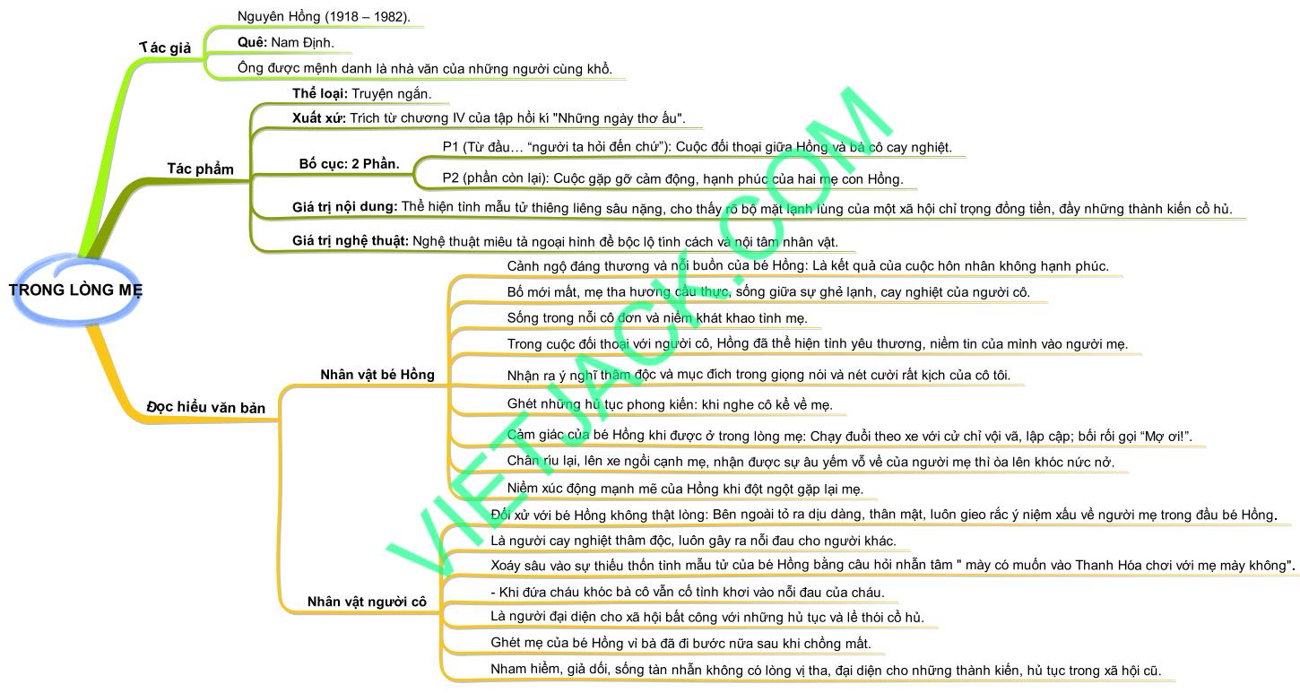 Sơ đồ tư duy bài Trong lòng mẹ (năm 2023) dễ nhớ - Ngữ văn lớp 8