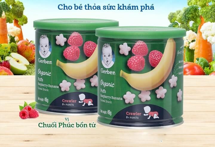 Bánh ăn dặm Gerber vị phúc bồn tử, chuối hộp 49g (từ 8 tháng)