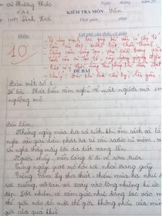 Những bài văn điểm 10 chấn động mạng