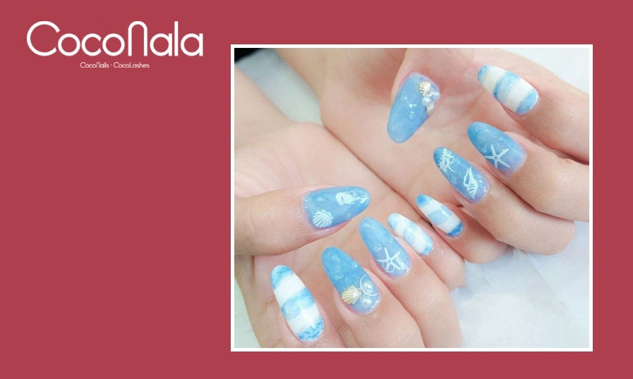 Mẫu nail đi biển tone xanh dịu mát