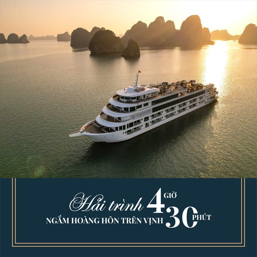 Hải trình 4 giờ 30 phút ngắm hoàng hôn vịnh Hạ Long trên du thuyền Ambassador dinner cruise