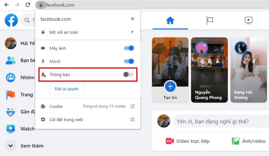 cách tắt thông báo facebook trên máy tính