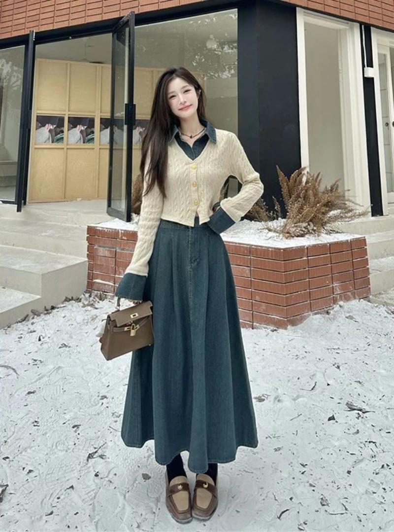 Bí quyết phối đồ với chân váy jean dài mùa đông sành điệu nhất