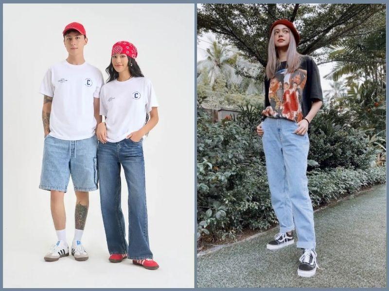 phối đồ với áo thun form rộng nữ