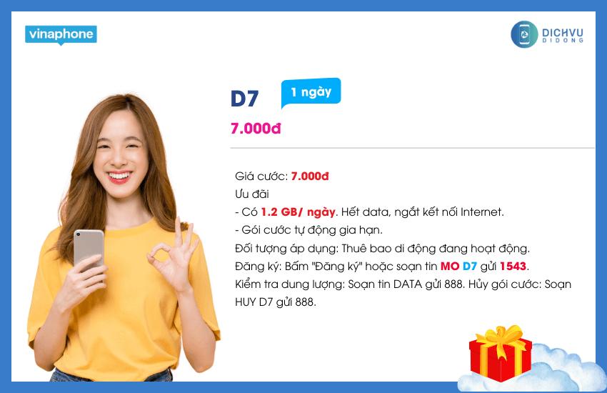 Cách đăng ký gói D7 VinaPhone 7k 1 ngày 1.2GB data