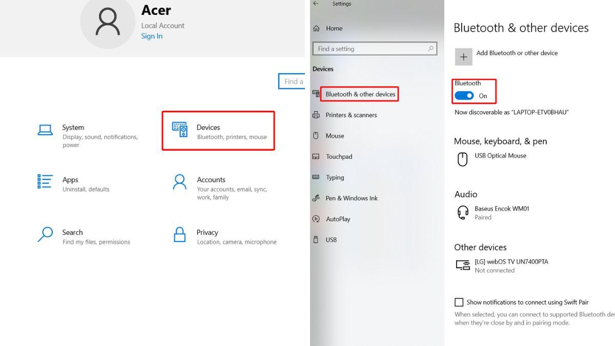 Cách kết nối máy tính với tivi Bluetooth bước 1