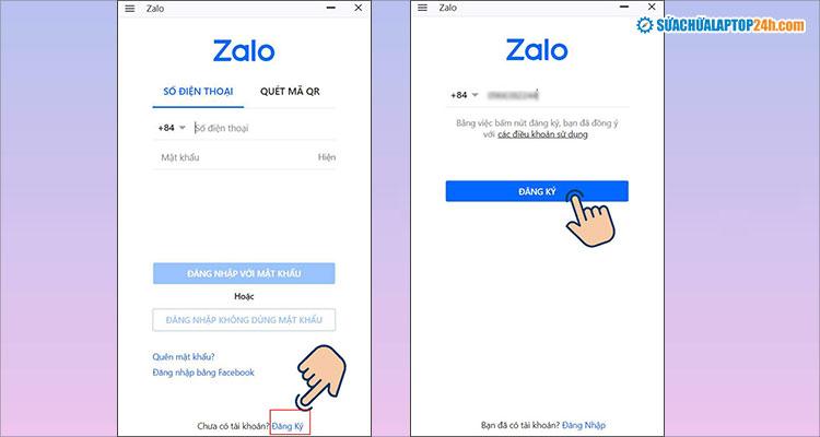 Nhập số điện thoại đăng ký Zalo như hình
