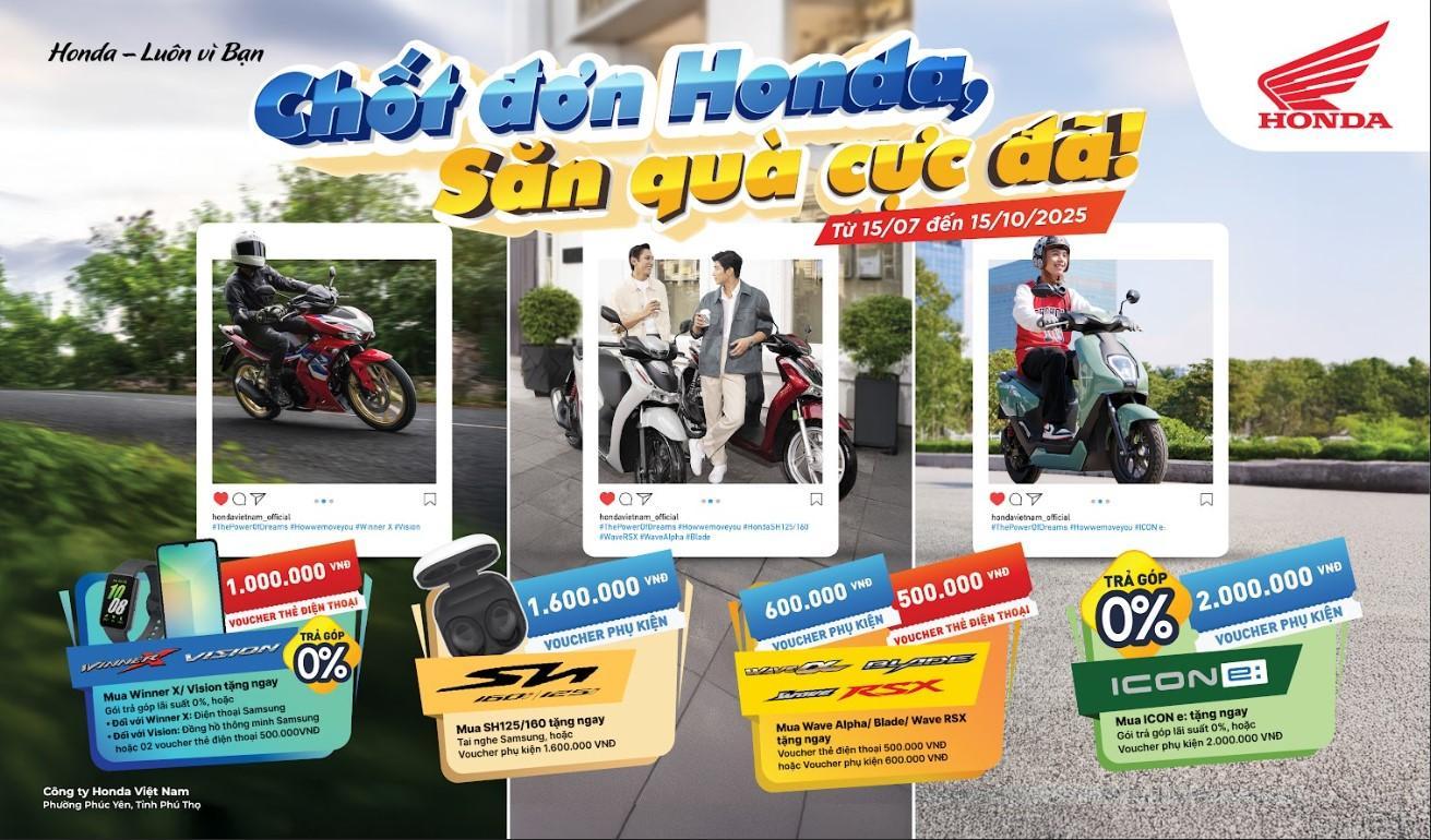 Honda | Khuyến mãi | Honda Việt Nam tri ân khách hàng với loạt ưu đãi hấp dẫn chào hè trong chương trình khuyến mại khủng dành cho các dòng xe máy và xe gắn máy điện – “Chốt đơn Honda – Săn quà cực đã”
