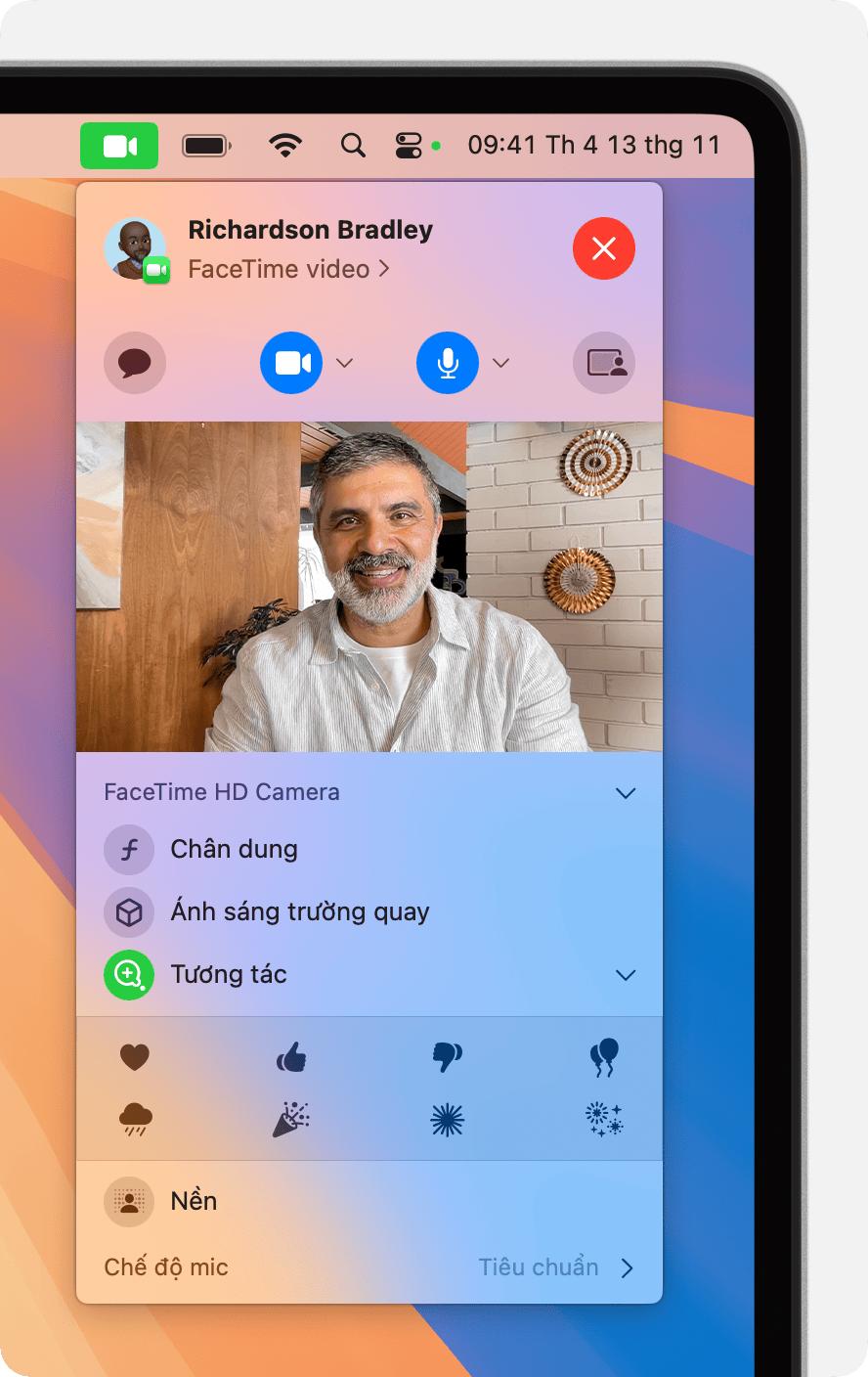 Sử dụng tính năng Tương tác, Lớp phủ người thuyết trình và các hiệu ứng khác khi tham gia hội nghị qua video trên máy Mac