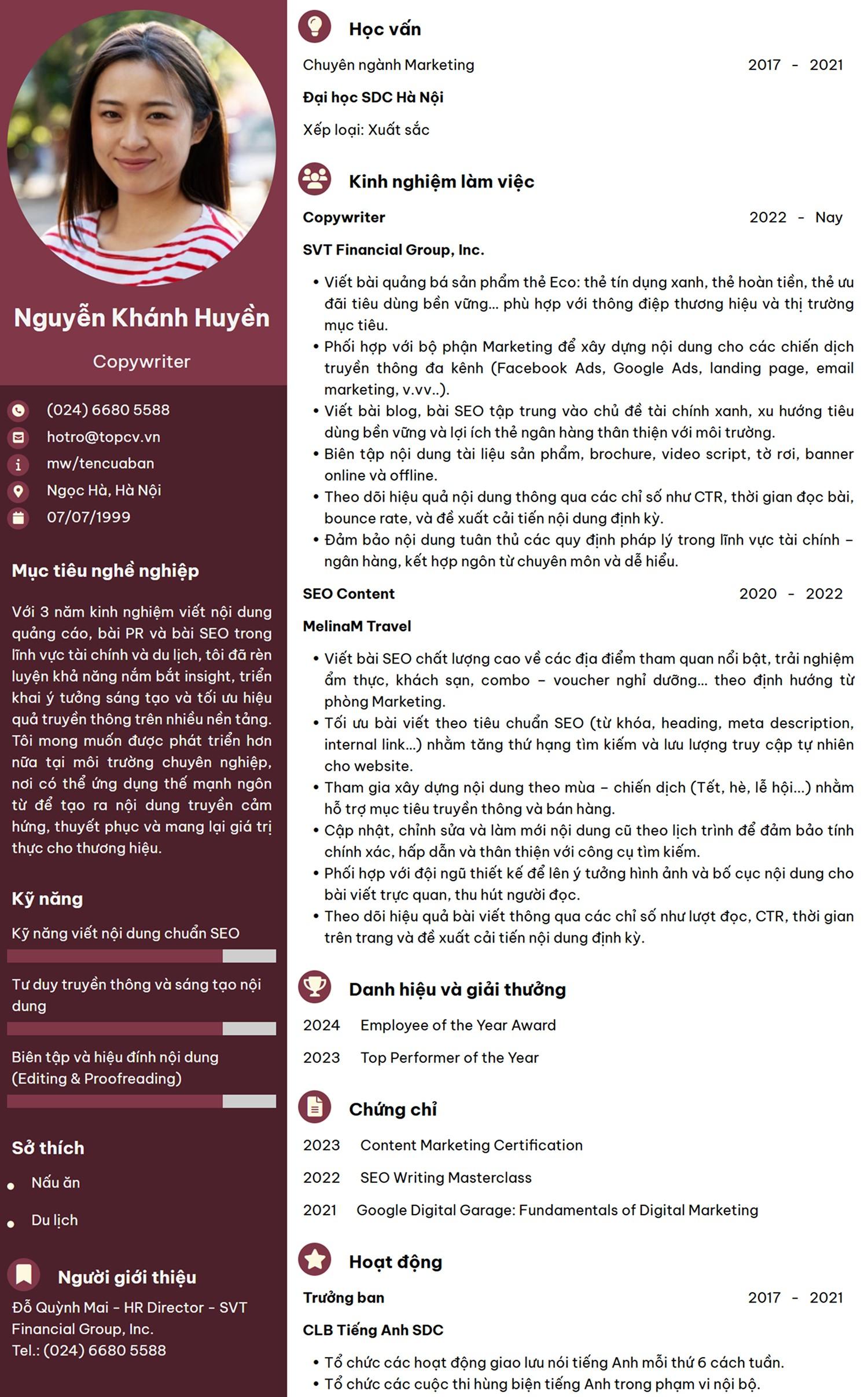 Hướng dẫn chi tiết cách viết CV Copywriter